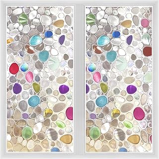 SUNBABY Stained Glass Window Privacy Film: Rainbow Window Film 3D Pebble Decorative Window Film Static Clings - Image 1