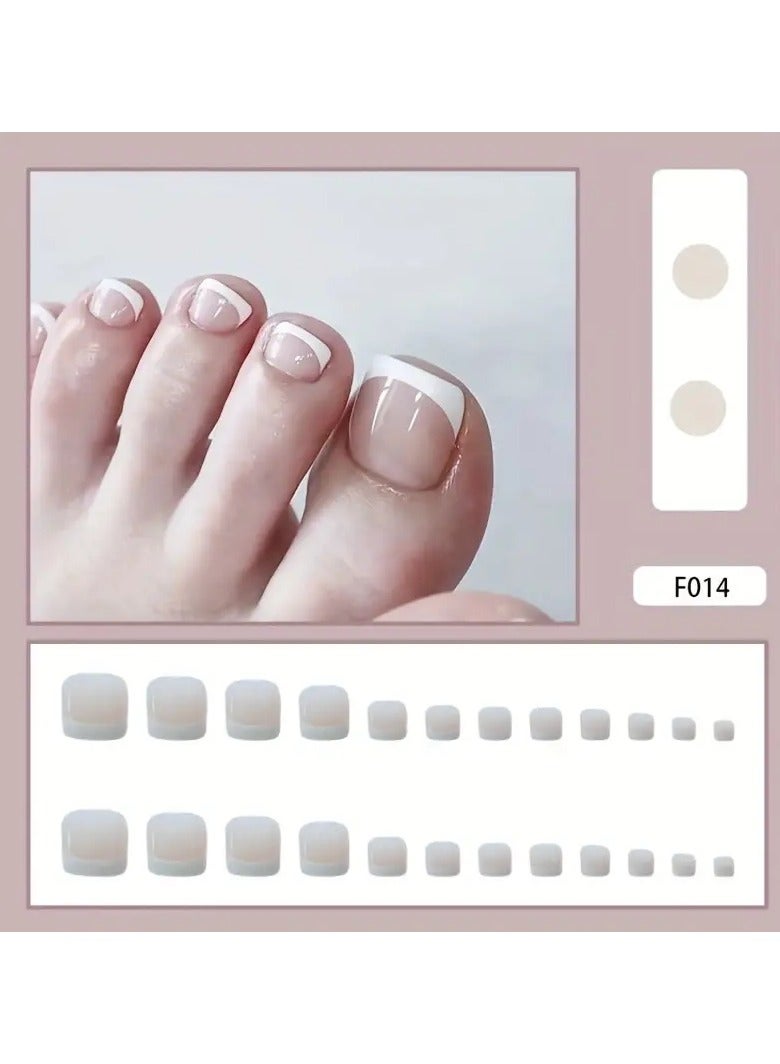 ORiTi أظافر أصابع القدم الصناعية بتصميم فرنسي مزيفة لامعة قصيرة مربعة أظافر أصابع القدم مزيفة بلون نود تصاميم رائعة أظافر أصابع القدم الاصطناعية للنساء والفتيات أظافر لاصقة أظافر أكريليك ثابتة 24 قطعة - Image 2