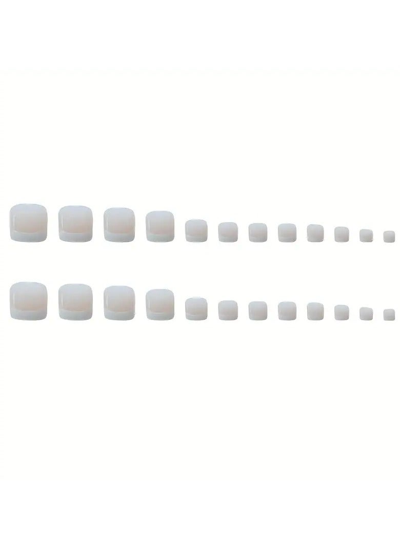 ORiTi أظافر أصابع القدم الصناعية بتصميم فرنسي مزيفة لامعة قصيرة مربعة أظافر أصابع القدم مزيفة بلون نود تصاميم رائعة أظافر أصابع القدم الاصطناعية للنساء والفتيات أظافر لاصقة أظافر أكريليك ثابتة 24 قطعة - Image 4