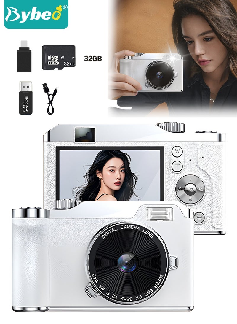 Bybeo Digital Camera, FHD 4K Camera, Digital Point and Shoot Camera with 16X Zoom,Portable Small Camera for Kids and Adult, Anti-Shake CCD Camera with 32G SD Card, 2.4 Inches IPS Screen - Image 1