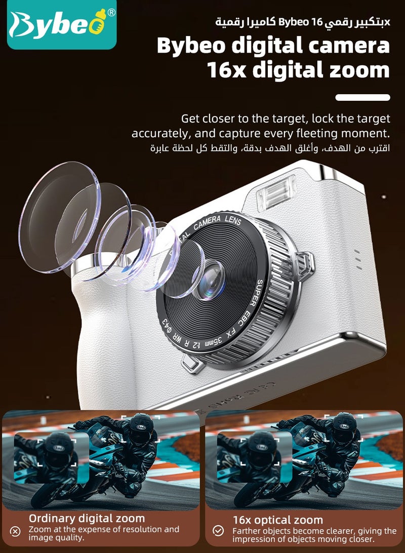 Bybeo Digital Camera, FHD 4K Camera, Digital Point and Shoot Camera with 16X Zoom,Portable Small Camera for Kids and Adult, Anti-Shake CCD Camera with 32G SD Card, 2.4 Inches IPS Screen - Image 4