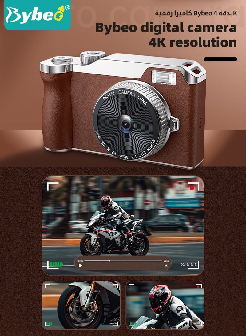 Bybeo Digital Camera, FHD 4K Camera, Digital Point and Shoot Camera with 16X Zoom,Portable Small Camera for Kids and Adult, Anti-Shake CCD Camera with 32G SD Card, 2.4 Inches IPS Screen - Image 5