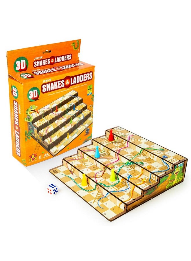 Toysbox 3D Snakes & Ladders Junior, MDF Wooden Ladder Shaped Board Game for Kids & Adults - Image 1