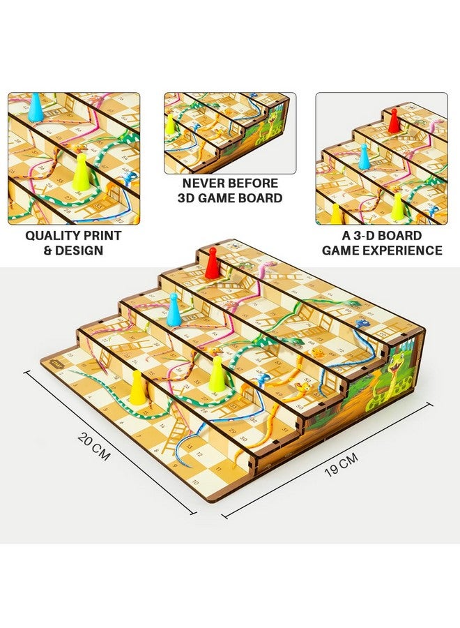Toysbox 3D Snakes & Ladders Junior, MDF Wooden Ladder Shaped Board Game for Kids & Adults - Image 3