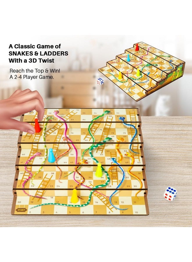 Toysbox 3D Snakes & Ladders Junior, MDF Wooden Ladder Shaped Board Game for Kids & Adults - Image 2