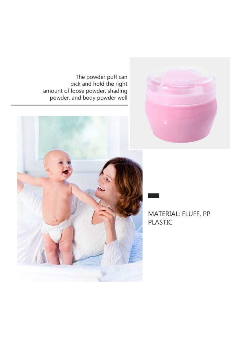 Generic - 2 Sets Baby Powder Puff Box Fluffy Body After- Bath Powder Case Baby Care Face Body Villus Powder Puff Container Makeup Cosmetic Talcum Powder Holder with Hand Holder-Pink - Image 1