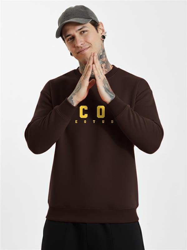 LEOTUDE Men Regual fit Loopknit Round Neck Sweatshirt for Man (W11_Brown_P_Brown_XL) - Image 3