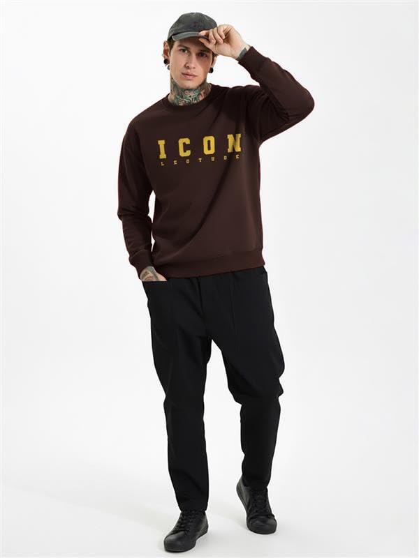 LEOTUDE Men Regual fit Loopknit Round Neck Sweatshirt for Man (W11_Brown_P_Brown_XL) - Image 5