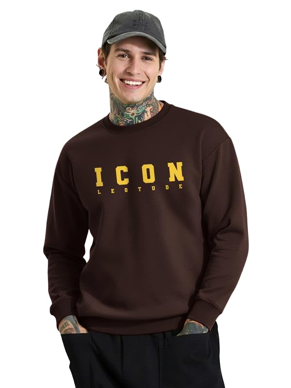 LEOTUDE Men Regual fit Loopknit Round Neck Sweatshirt for Man (W11_Brown_P_Brown_XL) - Image 1