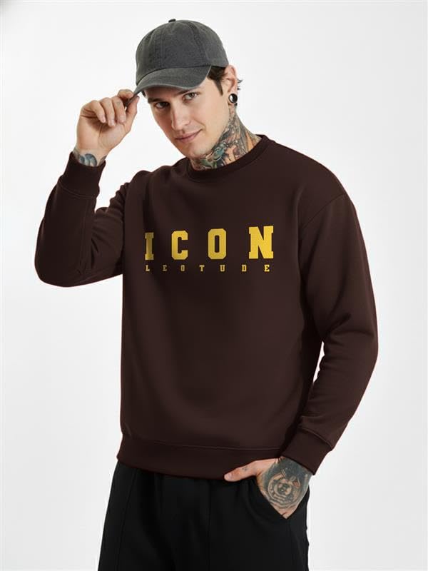 LEOTUDE Men Regual fit Loopknit Round Neck Sweatshirt for Man (W11_Brown_P_Brown_XL) - Image 2