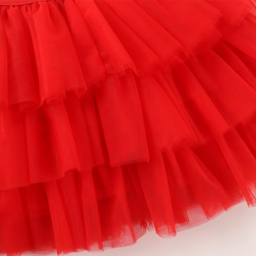 Noomelfish Little Girls Layered Tutu Skirt Ruffle Tiered Tulle Party Dance Skirts, Red, Size 9-10Years - Image 4