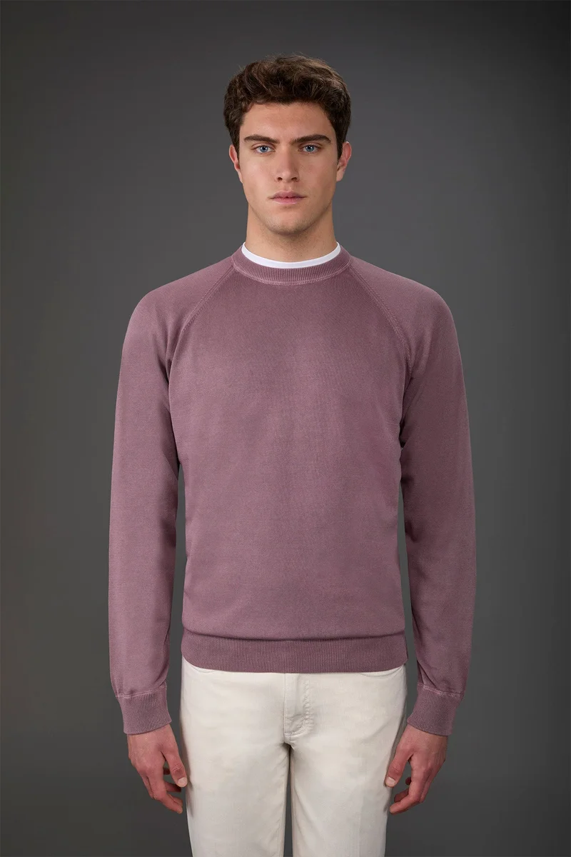 دوبل غانغر Men's crew neck pure cotton sweater with raglan sleeves - Mauve