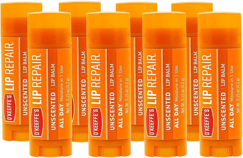 Unscented Lip Repair Lip Balm for Dry, Cracked Lips, Stick, (Pack of 8) - Image 1