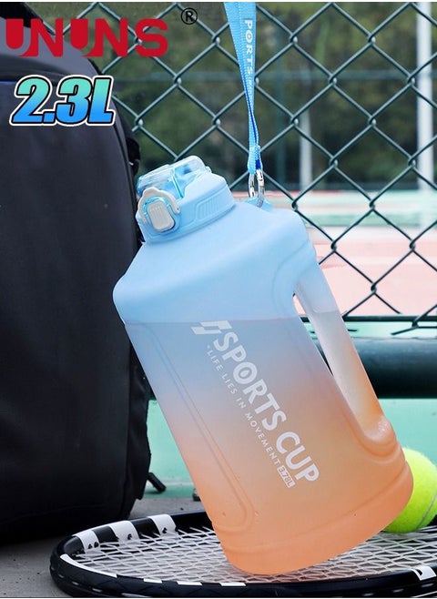 2.3L Water Bottles With Time Marker,Portable Reusable Gradient Water Bottle With Straw,Large Capacity Leakproof Drinking Bottle With Handle,BPA Free
