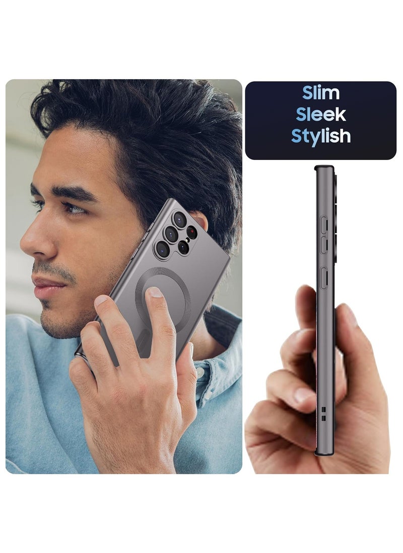 Generic - Slim Soft Silicone Matte Case with Camera Lens Protector With Stable Magnetic Shockproof For Samsung Galaxy S22 Ultra (Titanium Grey) - Image 1