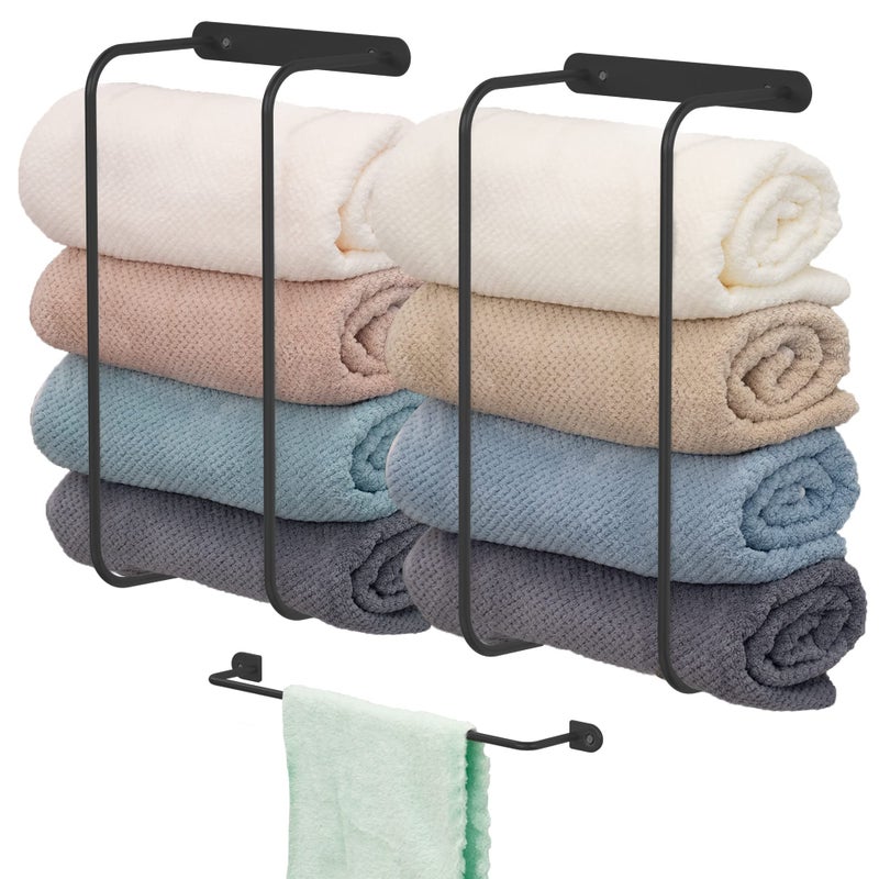ZGO 2in1 Set Black Towel Racks For Wall Bathroom Towel Holder  Storage Perfect For Small Spas  Salons