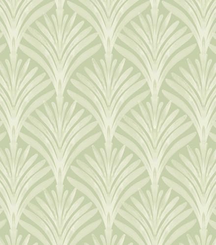 Hopepak 16.1''x394'' Peel and Stick Wallpaper Green Leaf Boho Geometric Contact Paper Removable Self Adhesive Wall Paper Waterproof Vinyl for Living Room Decoration - Image 1