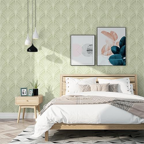 Hopepak 16.1''x394'' Peel and Stick Wallpaper Green Leaf Boho Geometric Contact Paper Removable Self Adhesive Wall Paper Waterproof Vinyl for Living Room Decoration - Image 3