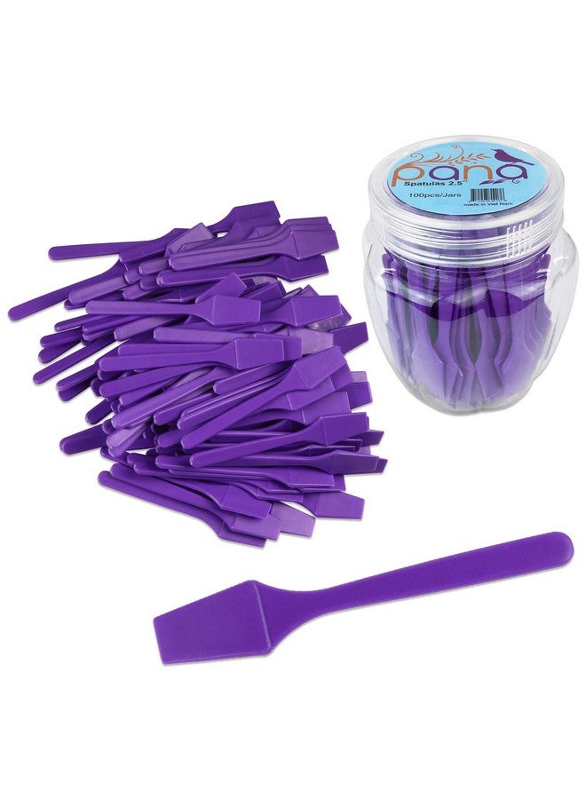 Pana 100Pcs Brand Cosmetic Make Up Disposable Plastic 2.5 Spatulas Skin Care Facial Cream Mask Spatula (100 Pieces In A Container) (Purple) - Image 1
