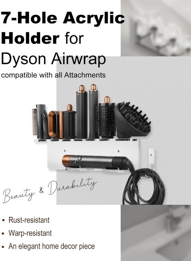 TEXOVYRAX Storage Holder Wall Mount for Dyson Airwrap Attachment, Upgraded 7 Holes Acrylic Organizer Rack for Airwrap Styler Accessories, for Bathroom Vanity, Save Space, Crystal Clear - Image 2