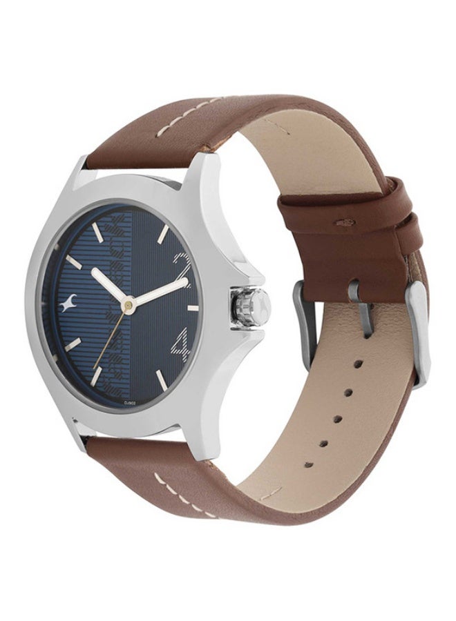 fastrack ساعة فاشترَاك الأنيقة التناظرية بقرص دائري أزرق وحزام جلد بني للرجال-3220SL01 - Image 2