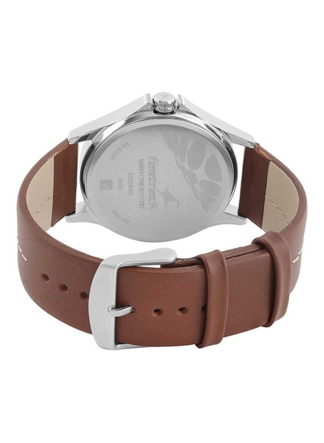 fastrack ساعة فاشترَاك الأنيقة التناظرية بقرص دائري أزرق وحزام جلد بني للرجال-3220SL01 - Image 4