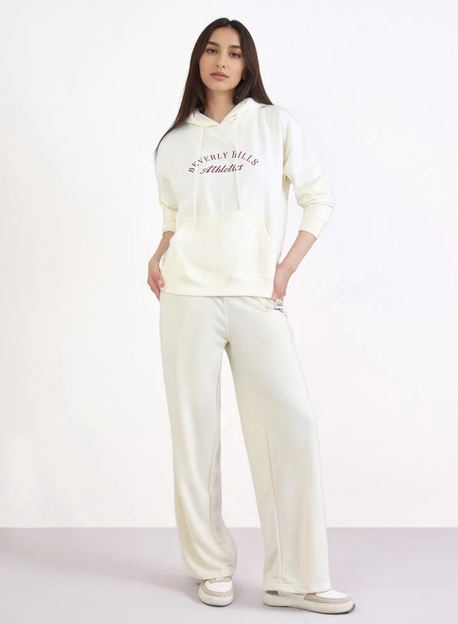 Styli Styli Off White Regular Fit Slogan Print Hoodie