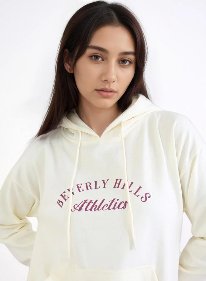 Styli Off White Styli Off White Regular Fit Slogan Print Hoodie for Women | Best Price UAE