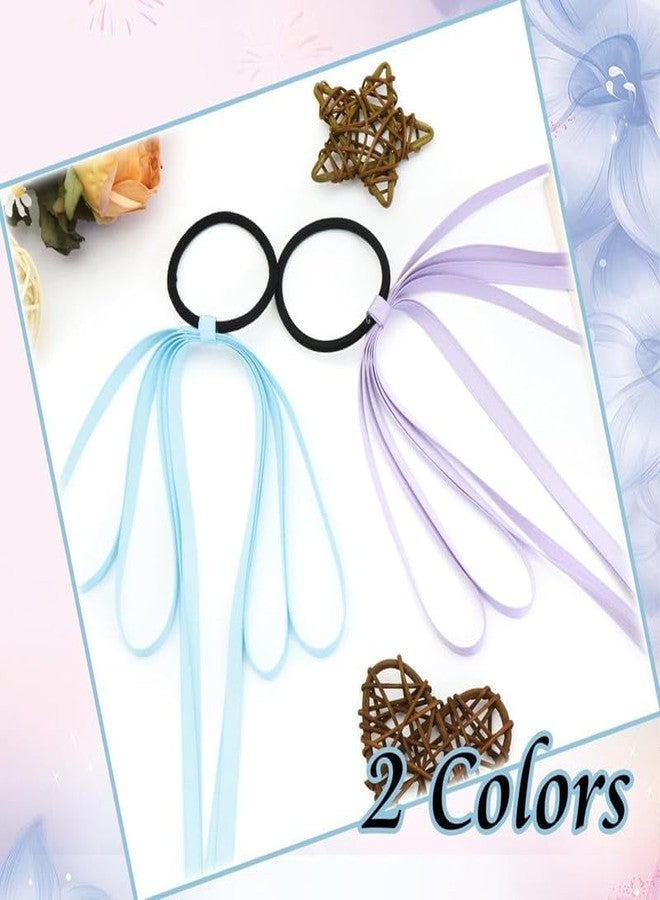 Minta 2PCS Luxury Silky Satin Bow Tassel Ribbon Bowknot Hair Ties and Ponytail Holders for Women, Girls, Teens (Purple+Blue) - Image 5