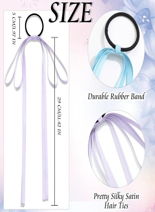 Minta 2PCS Luxury Silky Satin Bow Tassel Ribbon Bowknot Hair Ties and Ponytail Holders for Women, Girls, Teens (Purple+Blue) - Image 3