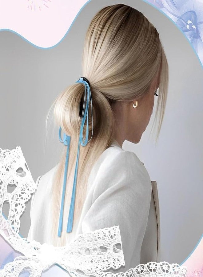 Minta 2PCS Luxury Silky Satin Bow Tassel Ribbon Bowknot Hair Ties and Ponytail Holders for Women, Girls, Teens (Purple+Blue) - Image 2