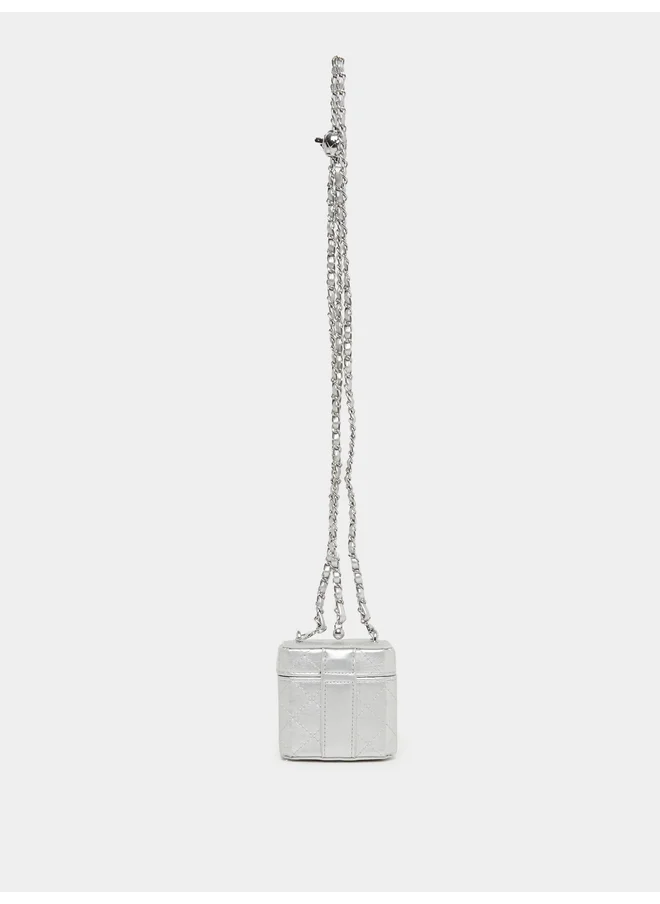 Styli Styli Silver Quilted Bucket Shoulder Bag