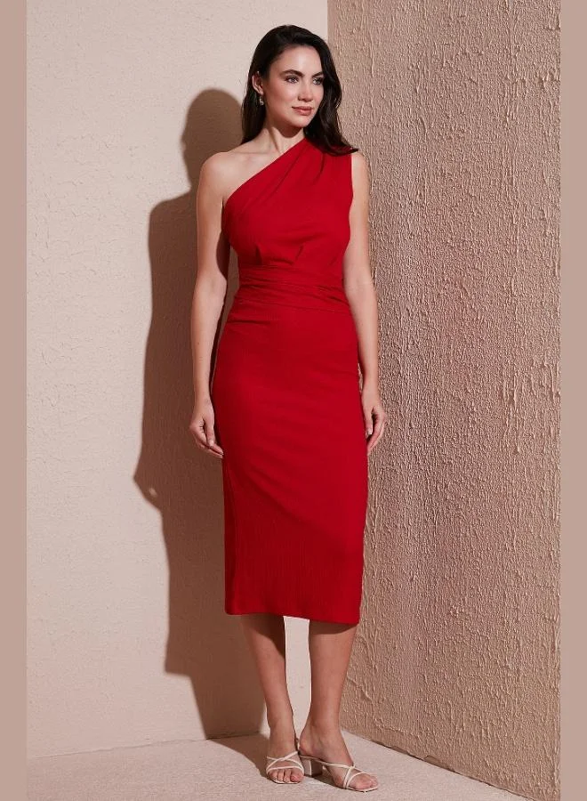 Lela Lela Patterned Slim Fit Midi Length One Shoulder Evening Dress Women's Dress 5866202