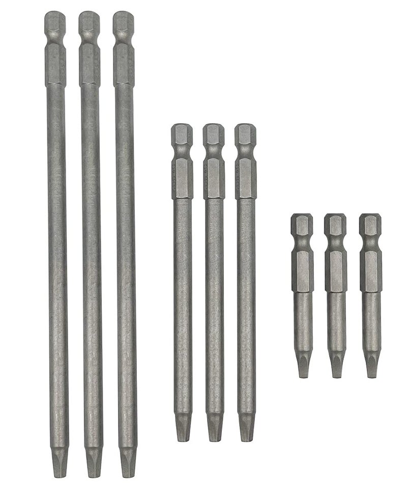 Saipe Set of 9 Pieces Magnetic SQ2 Square Head Screwdriver Bits 14 Inch Hex Shank Square Drive Bit Security Electric Screw Driver Drill Bit for Electric Hand Screwdrivers 50100150mm Length