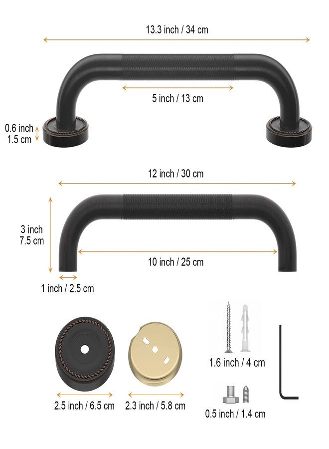 ZUEXT 2 Pack 12 Inch Anti Slip Shower Grab Bar Oil Rubbed Black Bronze, ZUEXT Antique Brass Bathroom Grab Bar, Knurled Bath Balance Bar, Safety Handrail Support, Handicap Elderly Senior Assist Bath Handle - Image 2