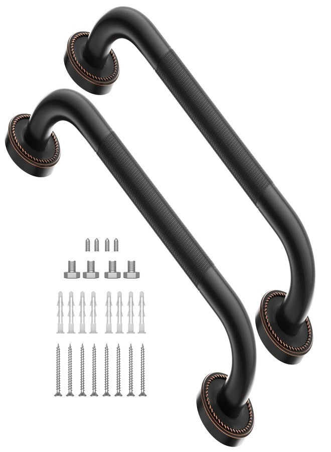 ZUEXT 2 Pack 12 Inch Anti Slip Shower Grab Bar Oil Rubbed Black Bronze, ZUEXT Antique Brass Bathroom Grab Bar, Knurled Bath Balance Bar, Safety Handrail Support, Handicap Elderly Senior Assist Bath Handle - Image 1