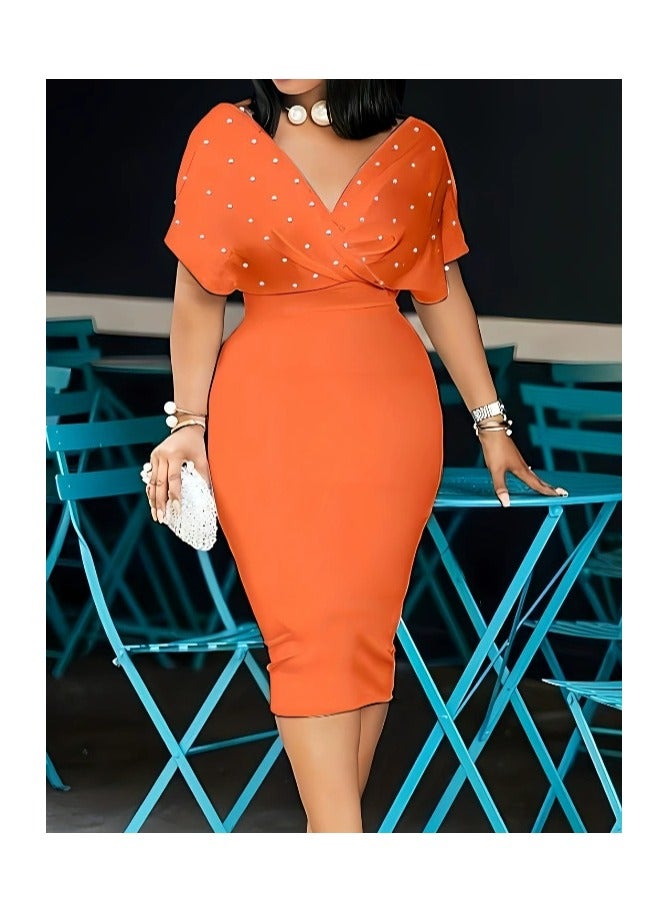 general Solid color strapless V-neck short-sleeved back zipper dress - Image 1