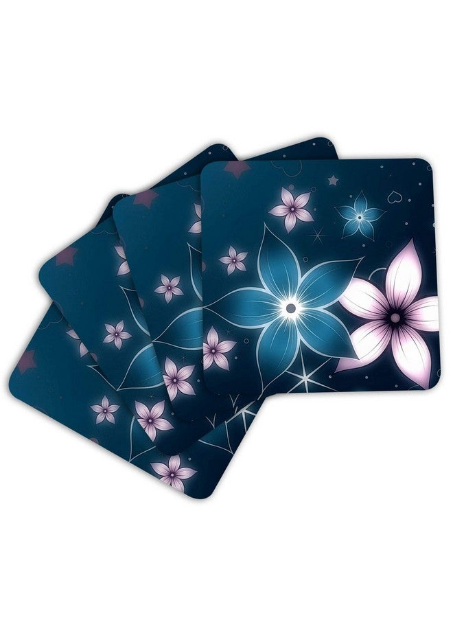 ASHVAH Flower Pattern Print/Typography Tea/Coffee Mug/Designer Handmade Wooden Coaster Set for Home Kitchen, Office Desk - Set of 4 - Square: 10cm - Image 3