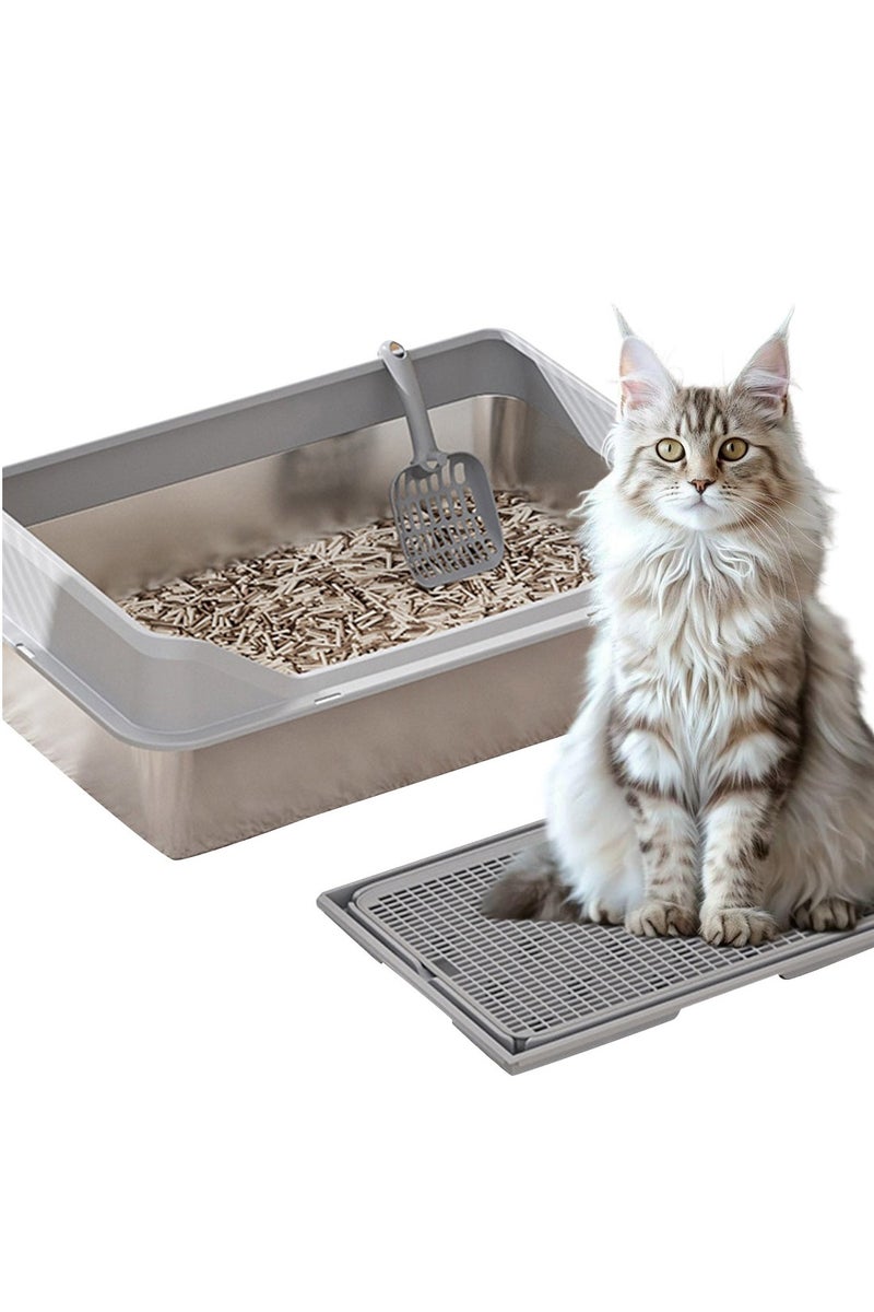 كيدل صندوق قمامة قطط من الفولاذ المقاوم للصدأ، صندوق قمامة معدني للقطط، وعاء قمامة معدني كبير جدًا بزوايا ناعمة للقطط - Image 1