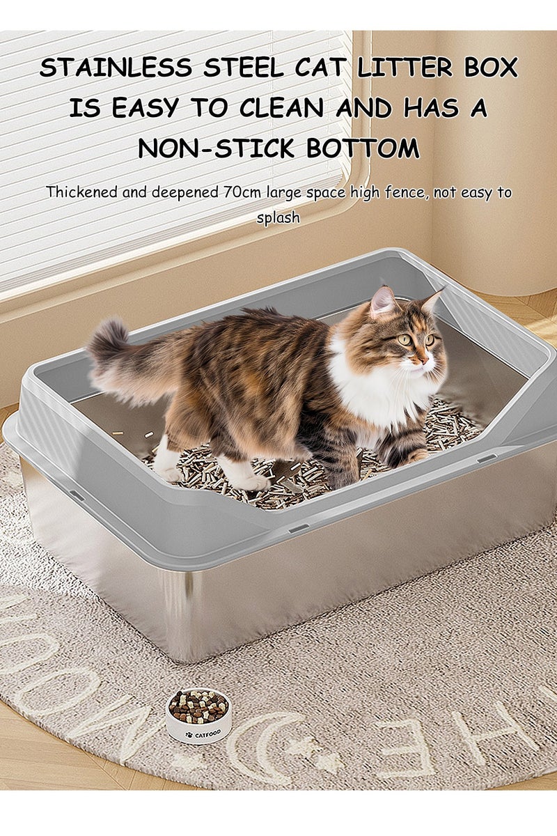 كيدل صندوق قمامة قطط من الفولاذ المقاوم للصدأ، صندوق قمامة معدني للقطط، وعاء قمامة معدني كبير جدًا بزوايا ناعمة للقطط - Image 3