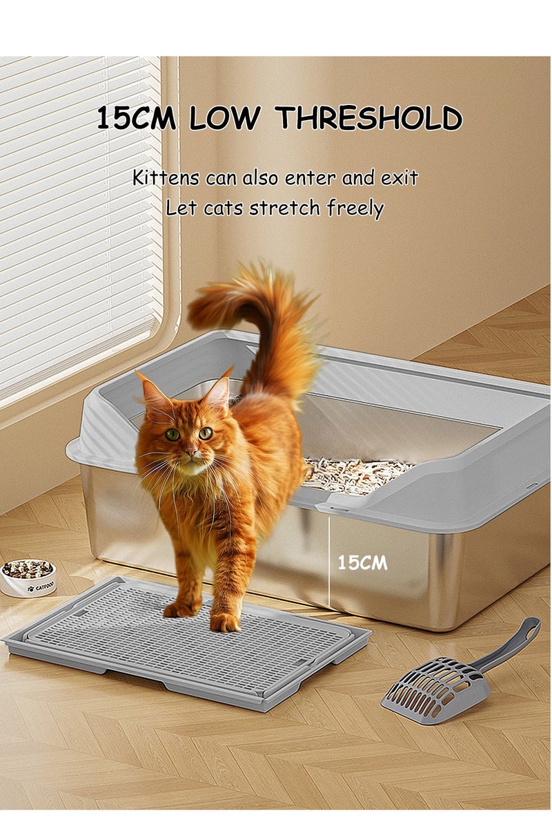 كيدل صندوق قمامة قطط من الفولاذ المقاوم للصدأ، صندوق قمامة معدني للقطط، وعاء قمامة معدني كبير جدًا بزوايا ناعمة للقطط - Image 5