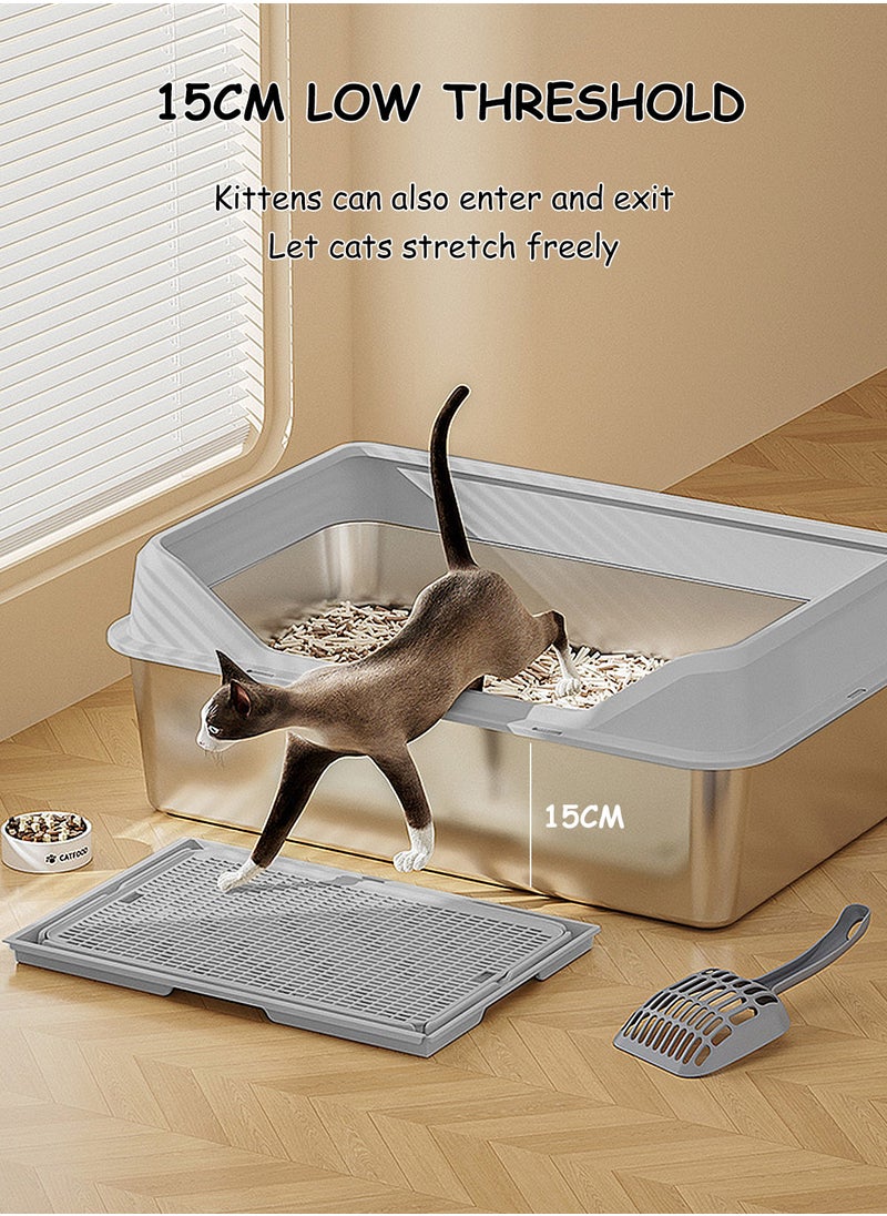 Kidle Stainless Steel Cat Litter Box Metal Cat Litter Box Extra Large Metal Litter Pan with Smooth Corners for Cat  - Image 2