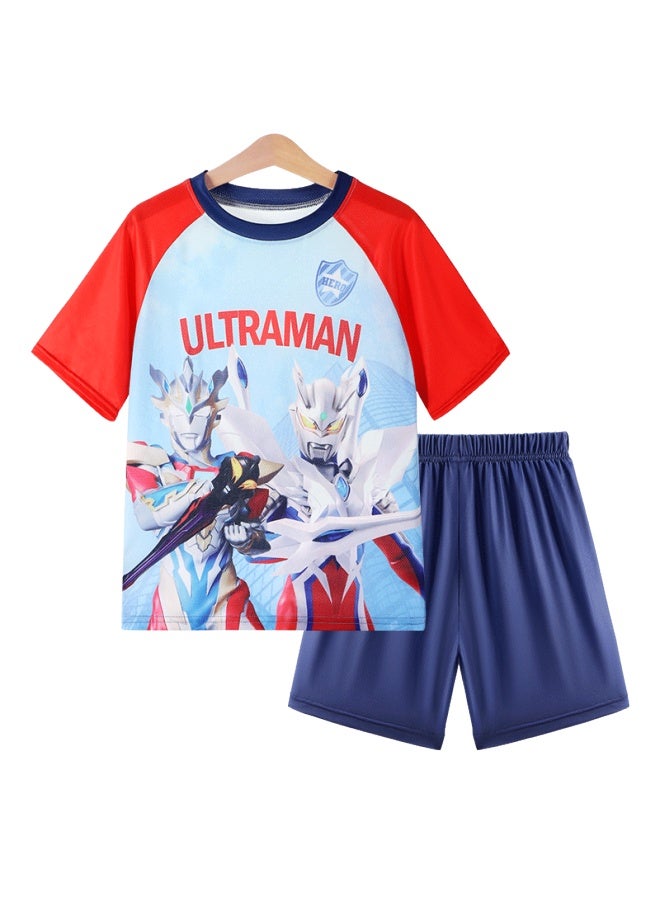 Ultraman Boys' Summer Thin Set, Short-sleeve Shorts Quick-dry Top Ahm96096 Navy Blue 140cm