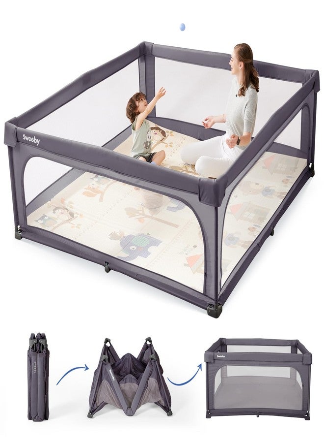 Sweeby Baby Playpen, 59x59 Inch Baby Gate Playpens for Babies and Toddlers, Large Playpen with Door Play Yard for Indoor and Outdoor Play Pen,Darkgrey - Image 1