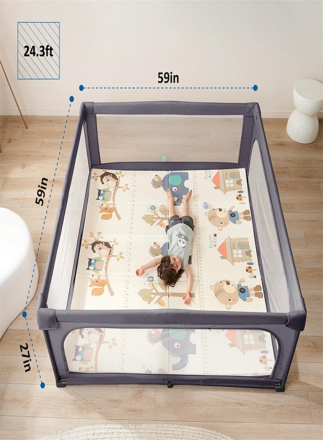 Sweeby Baby Playpen, 59x59 Inch Baby Gate Playpens for Babies and Toddlers, Large Playpen with Door Play Yard for Indoor and Outdoor Play Pen,Darkgrey - Image 5