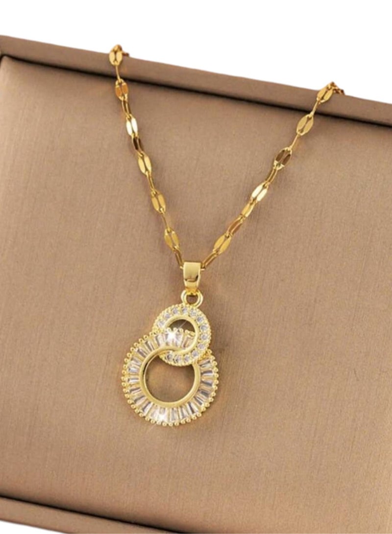 YUCCA Creative Women's Number 8 Double Ring Stainless Steel Necklace with Kaabi Beads - Image 3