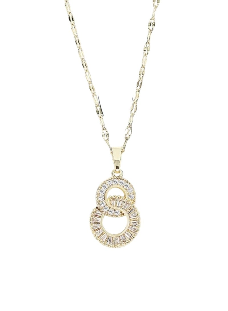 YUCCA Creative Women's Number 8 Double Ring Stainless Steel Necklace with Kaabi Beads - Image 1