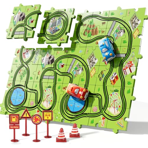 Bennol Toddler Toys Gifts for 2 3 4 5 Year Old Boys, 56 Jigsaw Puzzle Race Track Car Set for Kids Boys Toddlers 1-3 2-4 3-5 4-6, Puzzle Tracks Car Toys Gifts for 2 3 4 5 Year Old Boy Kid - Image 2