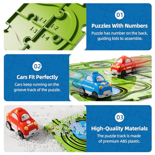Bennol Toddler Toys Gifts for 2 3 4 5 Year Old Boys, 56 Jigsaw Puzzle Race Track Car Set for Kids Boys Toddlers 1-3 2-4 3-5 4-6, Puzzle Tracks Car Toys Gifts for 2 3 4 5 Year Old Boy Kid - Image 3