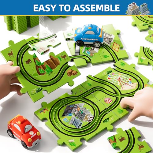 Bennol Toddler Toys Gifts for 2 3 4 5 Year Old Boys, 56 Jigsaw Puzzle Race Track Car Set for Kids Boys Toddlers 1-3 2-4 3-5 4-6, Puzzle Tracks Car Toys Gifts for 2 3 4 5 Year Old Boy Kid - Image 4